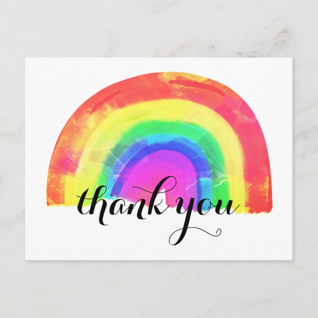 Trendy Modern Rainbow Thank You Postcard (Front)