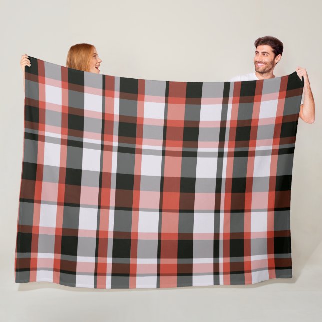 Trendy Modern Red Black and white Plaid Fleece Blanket (In Situ)