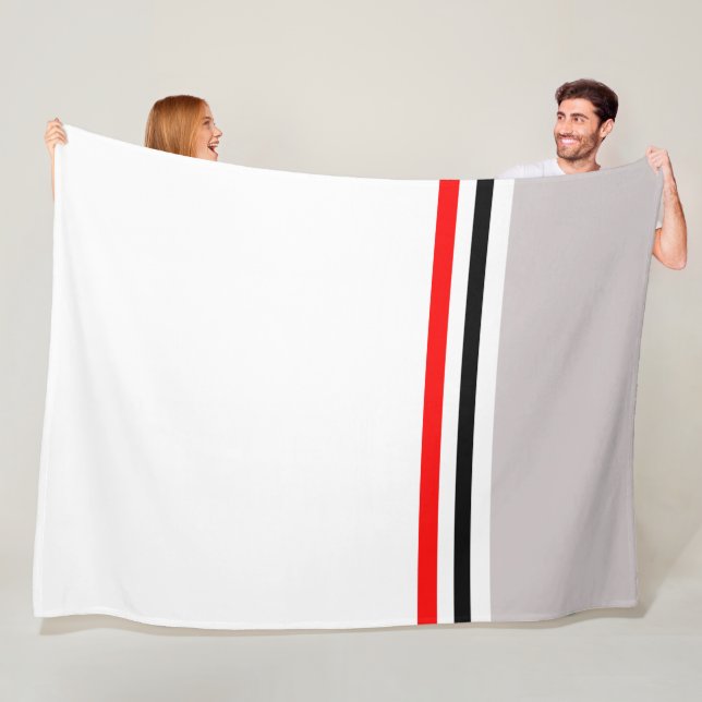Trendy Modern Red Grey black and white Striped Fleece Blanket (In Situ)