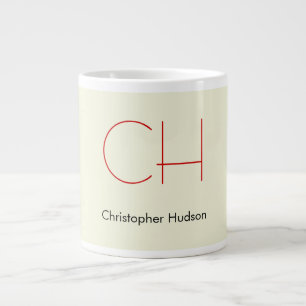 Trendy Modern Red Monogram Beige  Large Coffee Mug