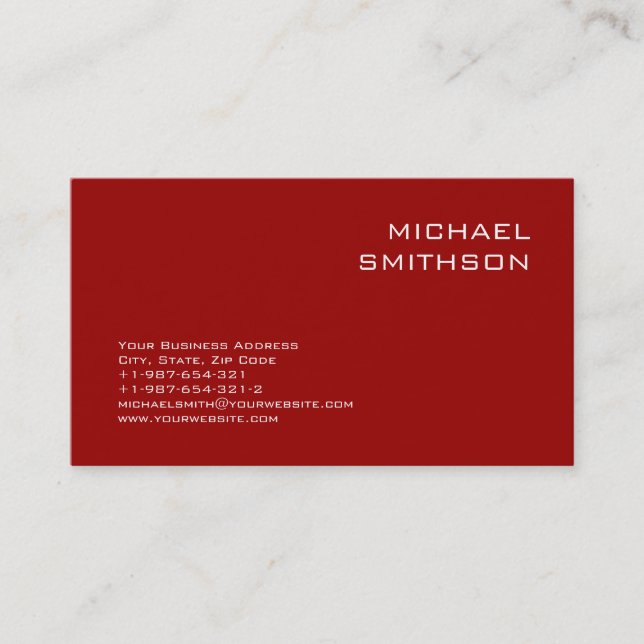 Trendy Modern Red White Business Card (Front)