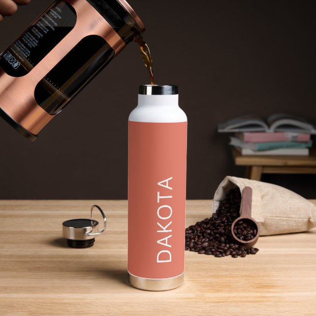 Trendy Modern Rustic Earth Tone Terracotta White Water Bottle (Coffee)