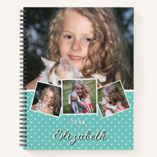 Trendy Modern Script 4 Photo Collage Custom Name Notebook
