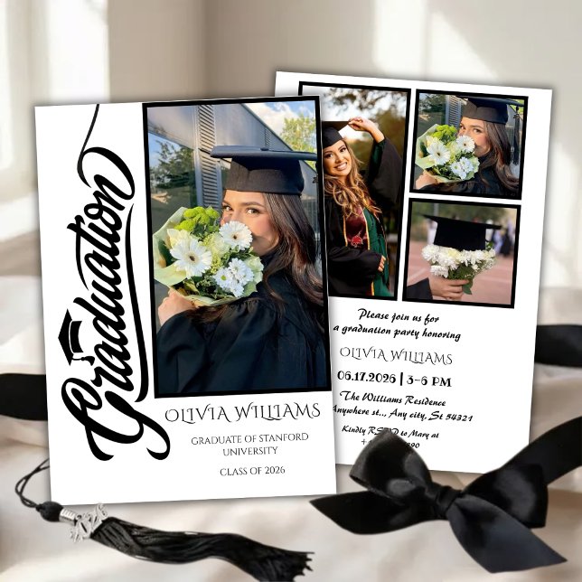 Trendy Modern Script Graduation Photo Invitation (Creator Uploaded)