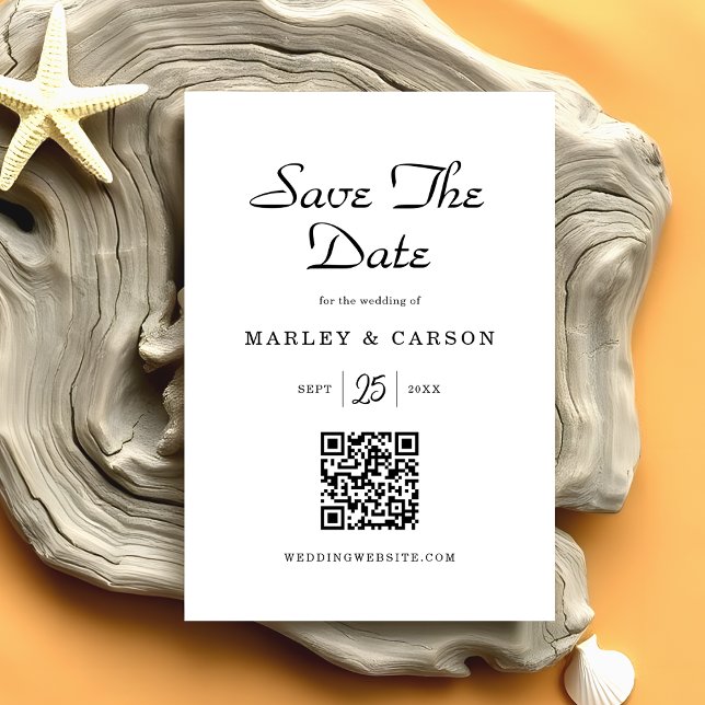 Trendy Modern Script QR Code Wedding Save The Date (Creator Uploaded)
