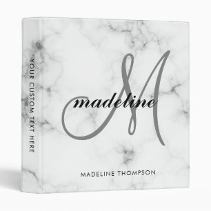 Trendy Modern Silver Gray Marble Script Monogram 3 Binder