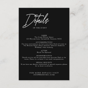 Trendy Modern Simple Black Wedding Details Enclosure Card