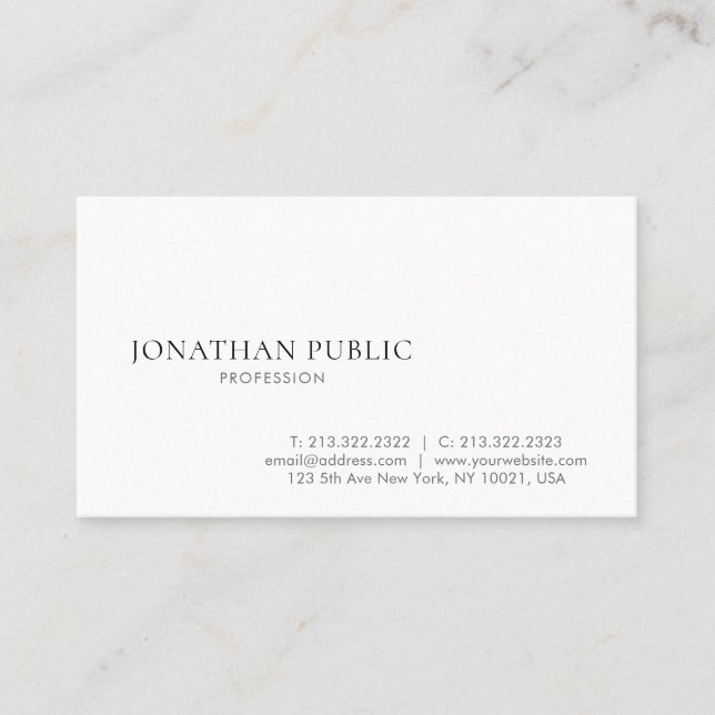 Trendy Modern Simple Design Elegant White Plain Business Card (Front)