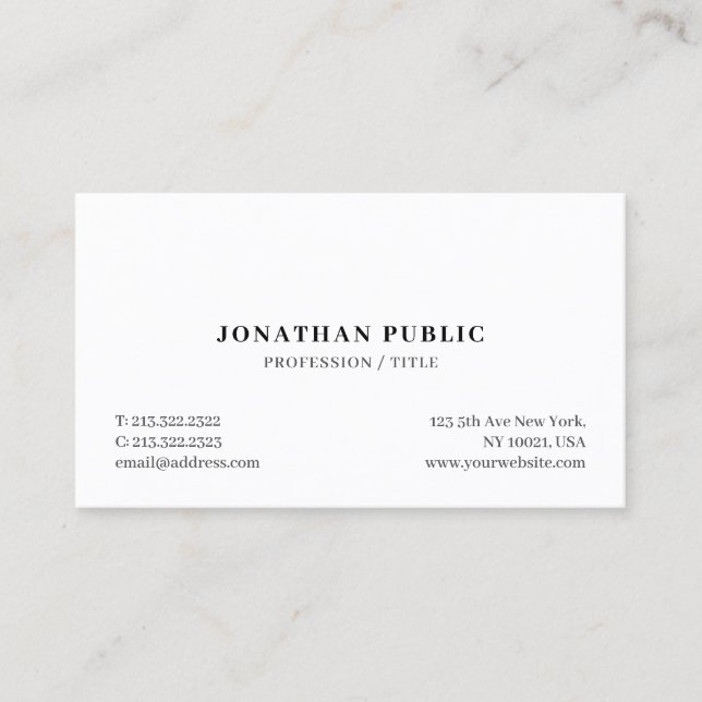 Trendy Modern Simple Elegant Professional Custom Business Card (Front)