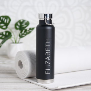 Trendy Modern Simple Personalized Name Black Grey Water Bottle