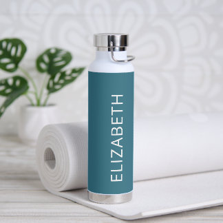 Trendy Modern Simple Personalized Name Teal Blue Water Bottle