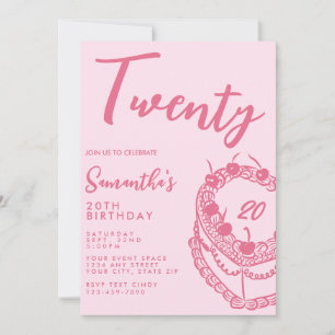 Trendy Modern Simple Pink 20th Birthday Invitation