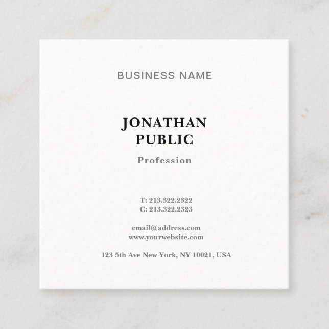 Trendy Modern Simple Professional Cool Template Square Business Card (Front)
