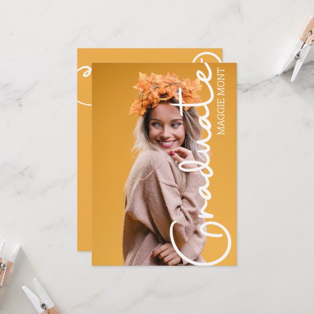 Trendy Modern Simple Script Photo Graduation Invit Invitation (Front/Back In Situ)