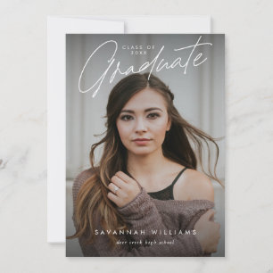 Trendy Modern Simple Script Two Photo Graduation Announcement