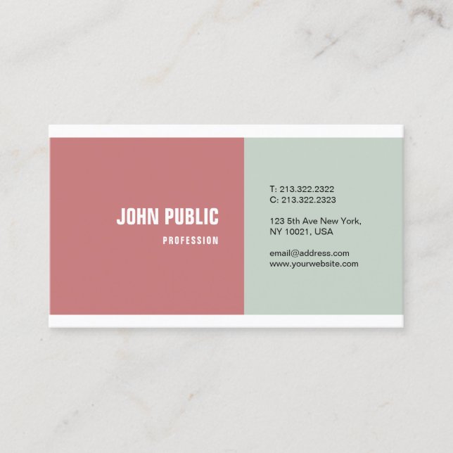 Trendy Modern Simple Template Elegant Colours Business Card (Front)