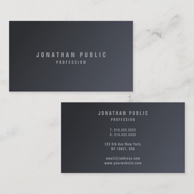 Trendy Modern Simple Template Elegant Dark Grey Business Card (Front/Back)