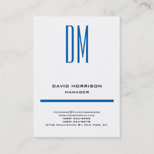 Trendy modern simple white blue monogram business card