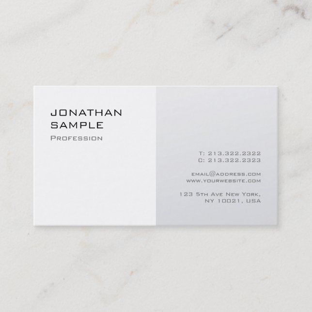 Trendy Modern Sleek Design Silver White Plain Business Card (Front)