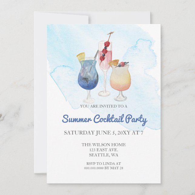 Trendy Modern Summer Cocktail party Invitations (Front)