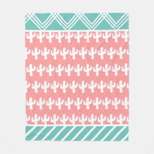 Trendy Modern White Cactus Silhouettes Teal & Pink Fleece Blanket
