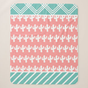 Trendy Modern White Cactus Silhouettes Teal & Pink Sherpa Blanket