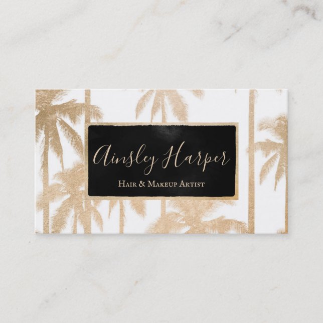 Trendy Modern White Gold Palm Trees  Professional Business Card (Front)