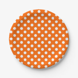 Trendy Modern White Polka Dots on Orange Paper Plate