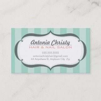 TRENDY modern wide stripe mint green grey Business Card