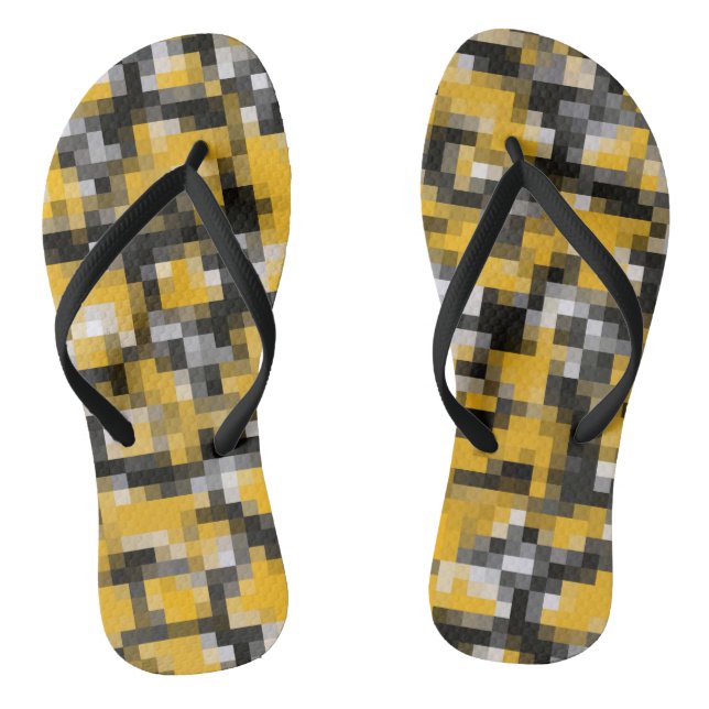 Trendy Modern Yellow Black Mosaic Pattern Flip Flops (Footbed)