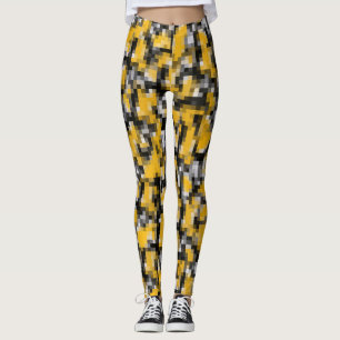 Trendy Modern Yellow Black Mosaic Pattern Leggings
