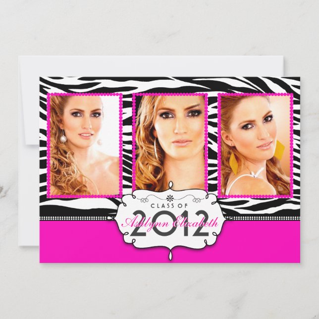 Trendy Modern Zebra Striped Graduation Invitation (Front)