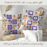 Trendy MOM Personalized 12 Photo Collage Purple Throw Pillow<br><div class="desc">Introducing the perfect gift for the best MOM ever - a personalized photo collage pillow! This stylish and modern pillow features space for 12 special pictures, bold MOM in a colour block design, creating a unique and sentimental gift that any mother would adore. With the spaces to add personalized special...</div>