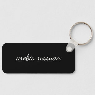 Trendy Monogram Black Script Personalized Design Keychain
