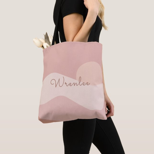 Trendy Monogram Boho Abstract Mountain Landscape Tote Bag (Close Up)