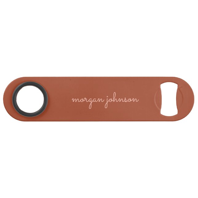 Trendy Monogram | Burnt Orange + Blush Script Name Bar Key (Front (Horizontal))