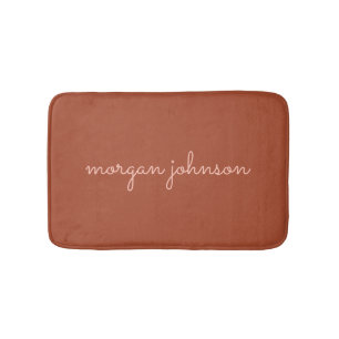 Trendy Monogram Burnt Orange + Blush Script Name Bath Mat