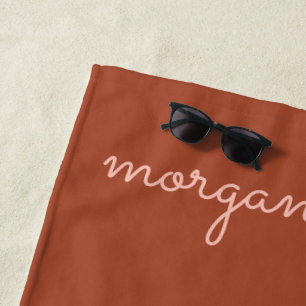Trendy Monogram   Burnt Orange + Blush Script Name Beach Towel