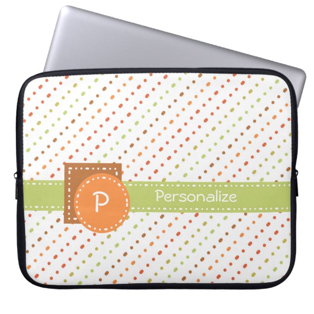Trendy Monogram Dotted Stripes With Name Laptop Sleeve (Front)