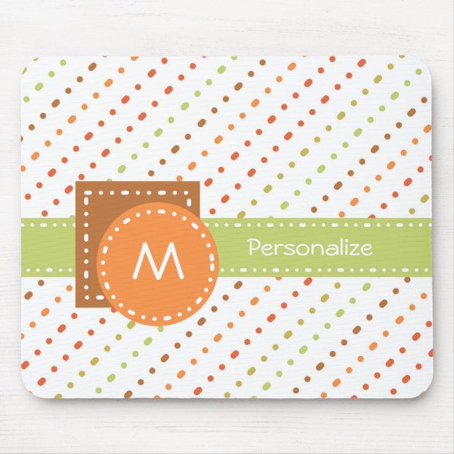 Trendy Monogram Dotted Stripes With Name Mouse Pad (Front)