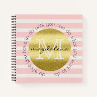 Trendy Monogram Gold Glitter Blush Pink Stripes