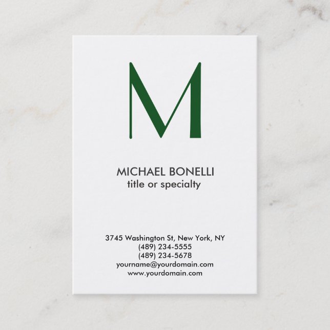 Trendy Monogram Green White Simple Business Card (Front)