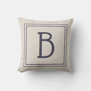 Trendy Monogram Letter Initial Neutral Tan Blue Throw Pillow