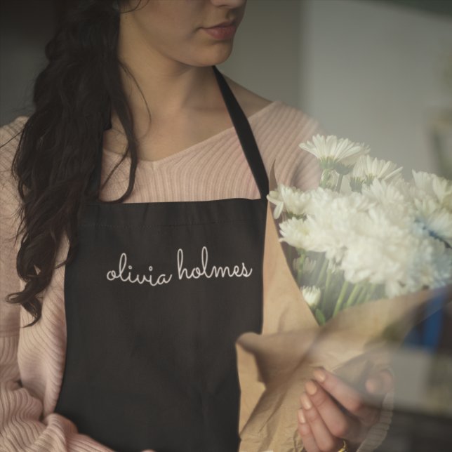 Trendy Monogram | Modern Black Script Name Apron (Creator Uploaded)