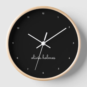 Trendy Monogram   Modern Black Script Name Clock