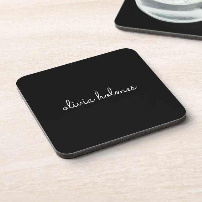 Trendy Monogram | Modern Black Script Name Coaster (Left Side)
