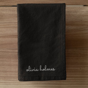 Trendy Monogram   Modern Black Script Name Hand Towel