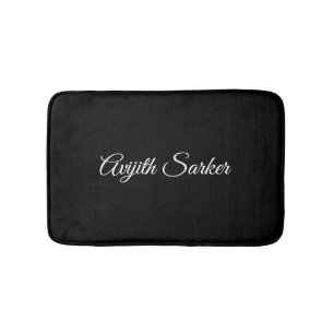 Trendy Monogram Modern Black Script Personalized Bath Mat
