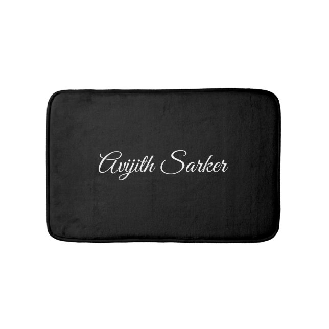 Trendy Monogram | Modern Black Script Personalized Bath Mat (Front)