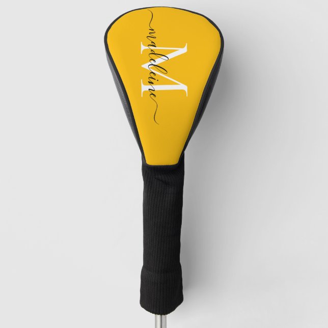 Trendy Monogram Pineapple Yellow & Black  Golf Head Cover (Front)